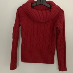 LOFT Burgundy Cowl Neck Cable Sweater